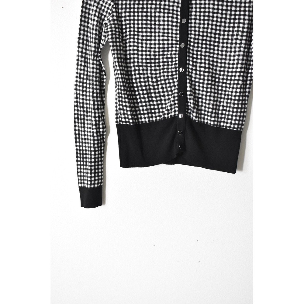 White House Black Market Cardigan Womens S Black White Gingham Button Front Knit - Picture 3 of 6